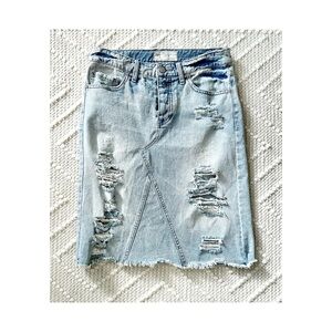 Free People Distressed Denim Skirt - Light Blue